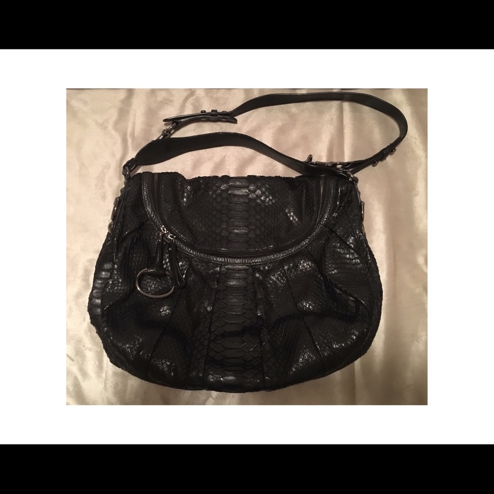 GUCCI Large Black Python Leather Icon Bit Hobo Bag